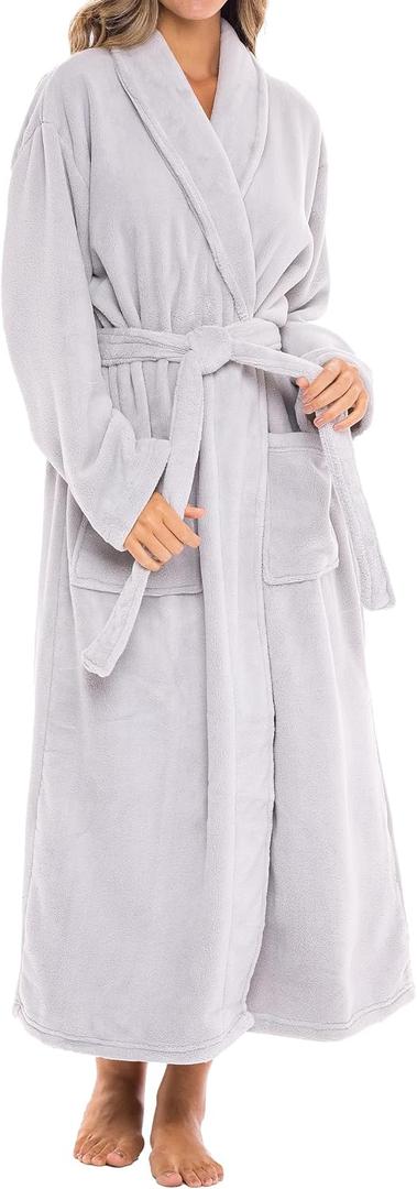 Alexander Del Rossa Plush Robe for Women, Long Fleece Winter Bath Robe, Plus Size (Gray, XL)