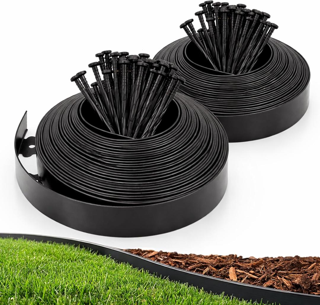 Gardzen 1.5" x 80' Landscape Edging Kit, Garden Edging Coil Comes with 100 Pcs Spikes, No Dig Lawn Border Design