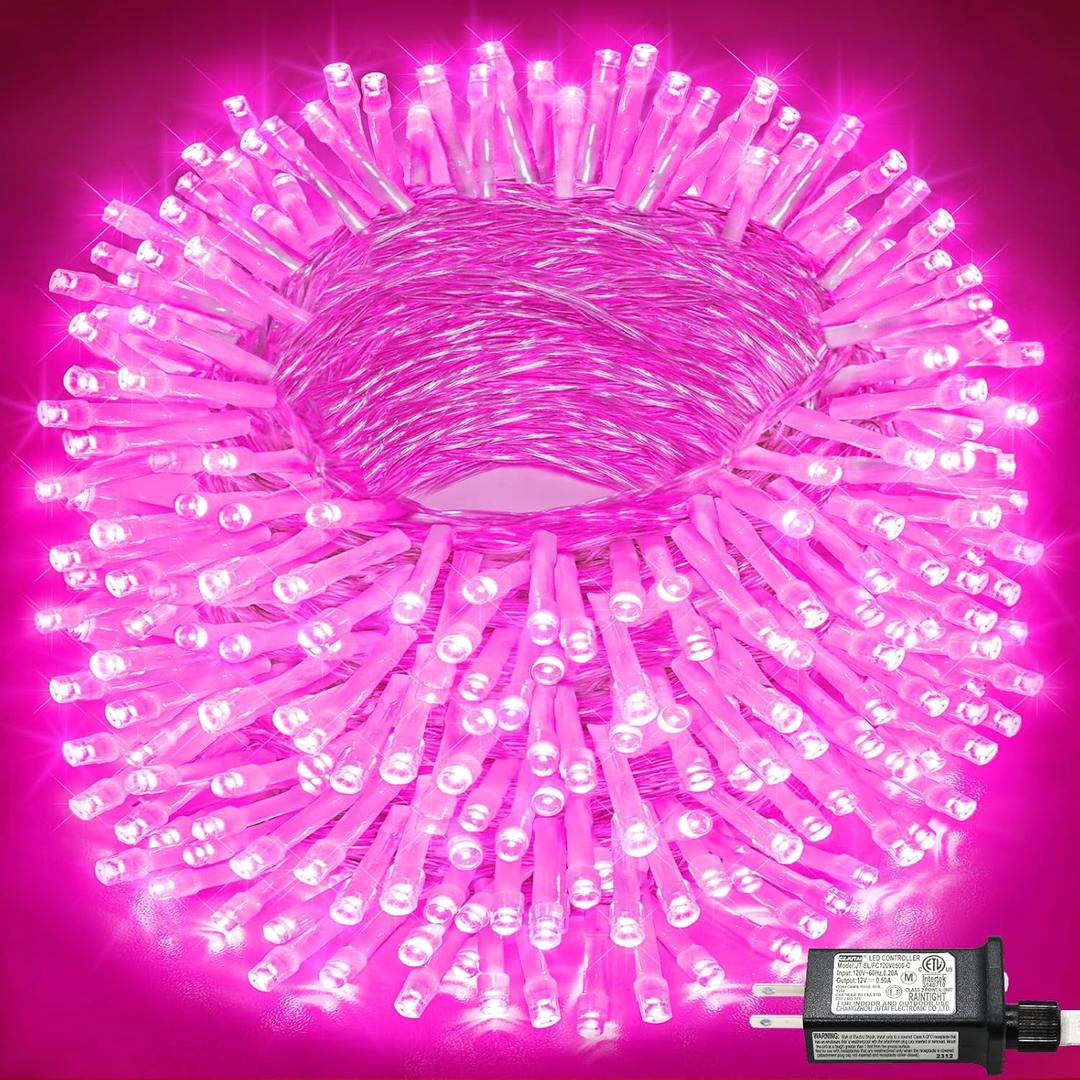132FT 400 LED Christmas Lights Outdoor, Christmas String Lights Indoor with 8 Modes Waterproof, Plug in Twinkle Fairy Lights Clear Wire for Home Patio House Xmas Wedding Decorations, Pink