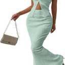 SOLY HUX Women's Two Piece Outfits Twist Front Halter Cami Tops and Skirt Summer Set (Large, Solid Mint Green)