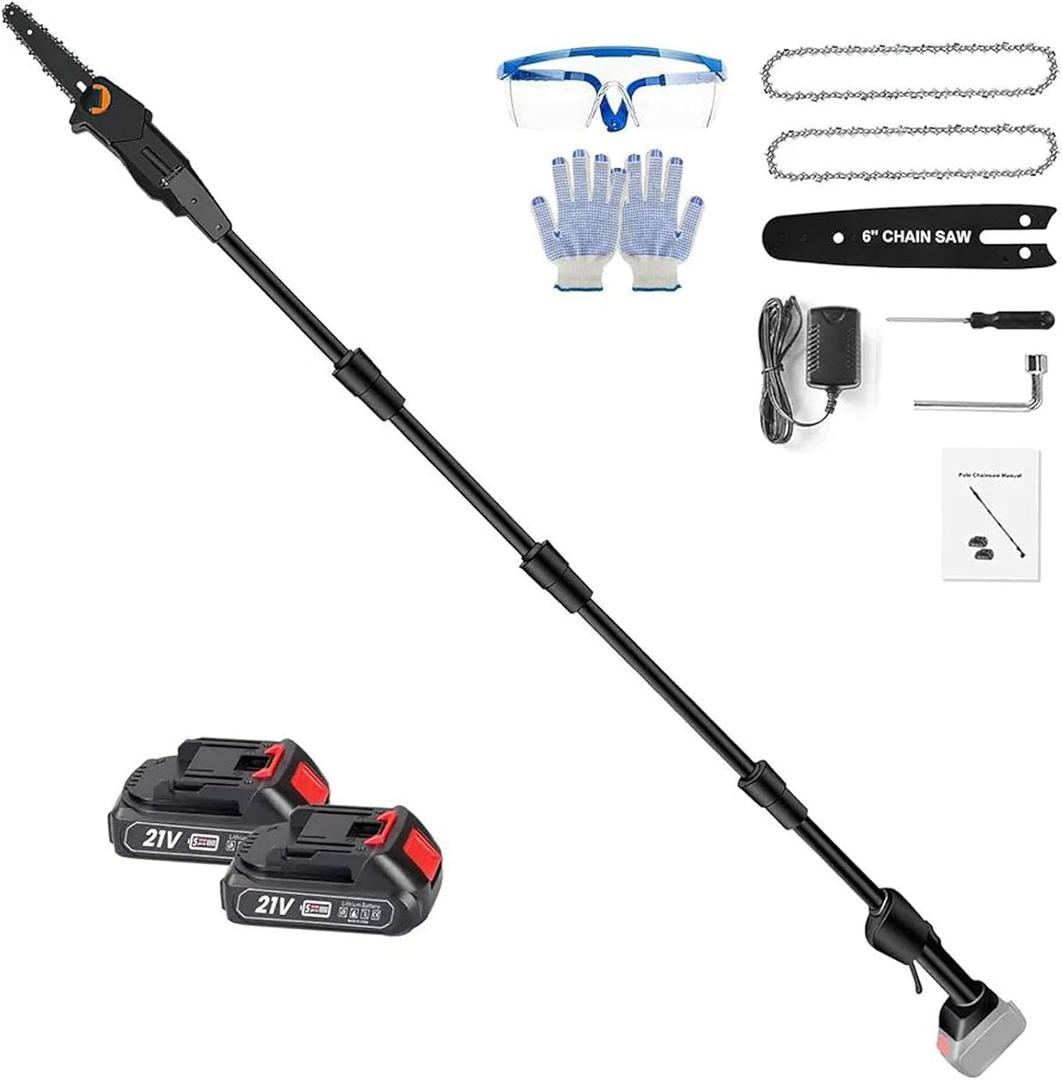 Pole Saw, 6-Inch Cordless Pole Saws for Tree Trimming, 21V Electric Pole Chainsaw W/2Pcs 3.0Ah Battery, 35FT/S Speed, 13.4FT Max Reach,Upgraded Multi-Angle Polesaw for Tree Hedge Trimming Bush Pruning
