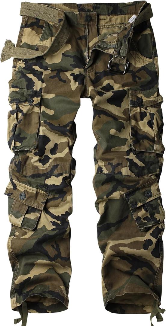 Men's Camo Cargo Work Pants Cotton Tactical Ripstop Casual Combat Pants with 8 Pockets (34)