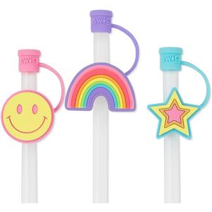 Swig Straw Toppers Set, 3 Reusable Straws with 3 Silicone Straw Covers, Cover Cap with Customizable Length, Compatible with 40oz Tumblers, Tumbler Accessories (Oh Happy Day)