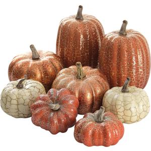 Artgar Pumpkin Decor, 8 PCS Halloween Pumpkin, Metal Cracked Design Foam Pumpkins for Halloween Thanksgiving Fall Home Table Indoor Outdoor Decorations