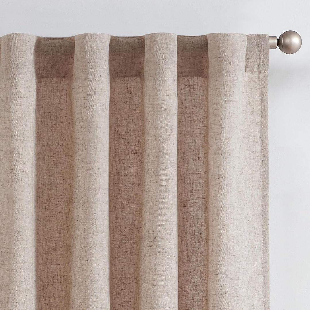 jinchan Extra Wide Sliding Door Curtain 96 Inch Length with White Privacy Lining Taupe Linen Lined Curtains for Patio Door Living Room Bedroom Light Filtering Drapes 100 Inches Wide 1 Panel