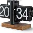 Retro Flip Clock, Vintage Digital Flip Down Clock with Black Walnut Base, Battery Powered Internal Gear Operated for Home & Office Decor