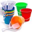 Sloosh 12 Sets Sand Buckets with Shovels for Kids Beach Pails Toys Party Favors Pail Set Plastic Bucket with Handles, Medium
