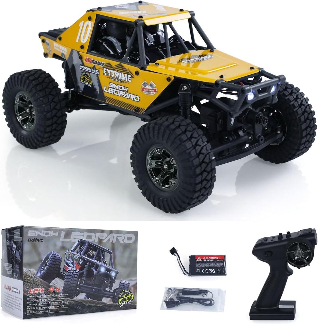 1/24 4x4 UDI RC UCX2405PRO RC Rock Crawler Model Brushless Motor ESC Radio Controlled Off-Road Vehicles RTR Car Battery Hobby Grade Model for Birthday Gift(Yellow)