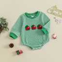 ZAXARRA Baby Christmas Sweatshirt Romper Striped Waffle Knit Jumpsuit Christmas Tree Embroidery Cute Boy Girl Holiday Outfit (0-3 Months, Green)