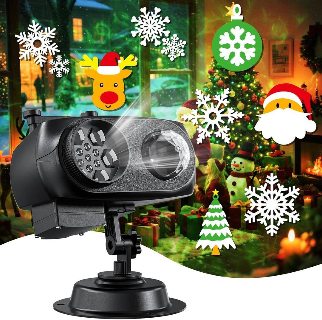 Christmas Halloween Projector Lights Outdoor, Holiday Projector for Yard Home Decor - Xmas Halloween Outdoor Projection Lights for Christmas Decor (12 cards and waves)