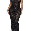 Women's Sexy Sleeveless Turtlneck Plaid Mesh Sequins Bodycon Cocktail Party Dress XL
