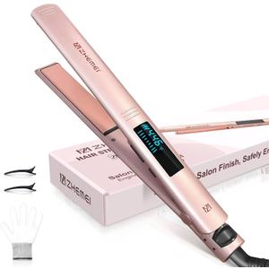 Hair Straightener, 1 Inch Flat Iron Hair Straightener with LED Display, Professional PTC Ceramic Negative Ion Hair Iron Dual Voltage for Women Hair, Heats up to 446°F, 6 Temps (Rosegold)