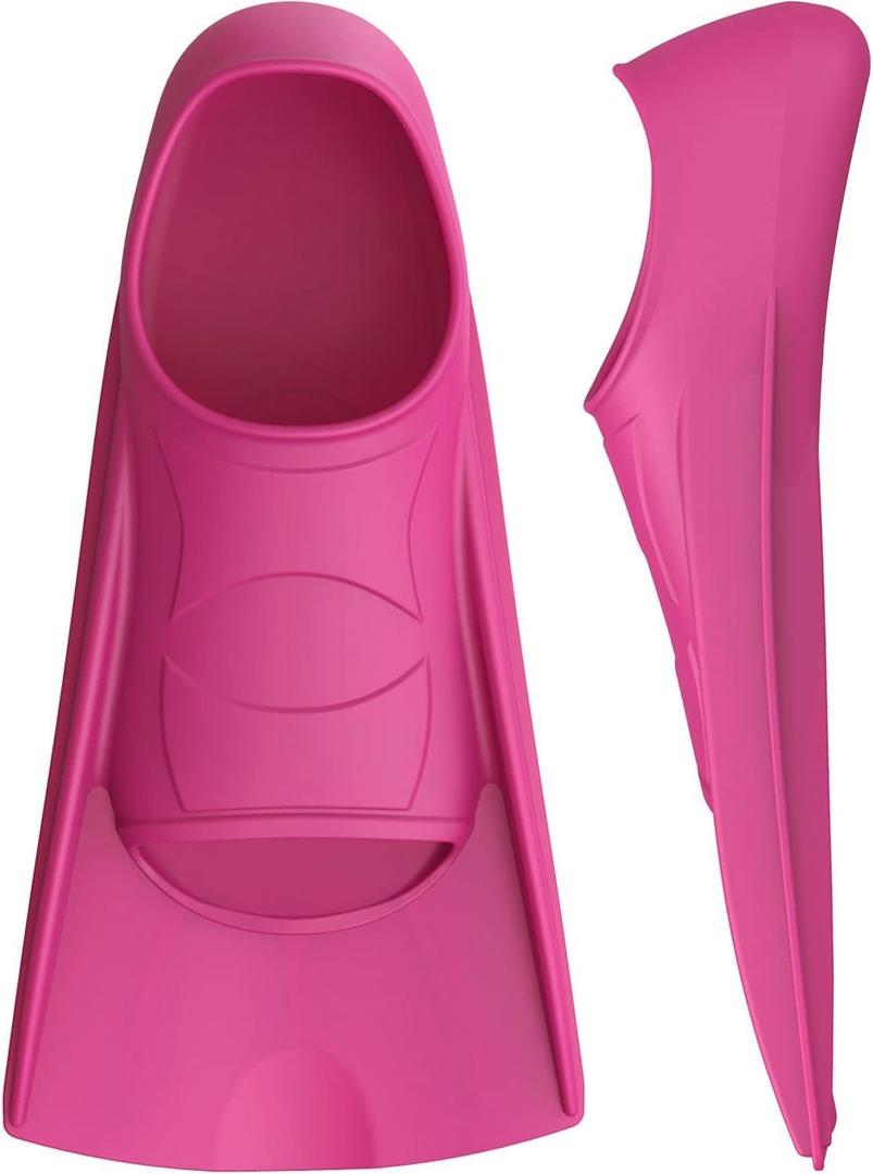 Gintenco Swim Fins, Kids Swim Training Fins for Lap Swimming, Travel Size Flippers with Mesh Bag, Silicone Swimming Fins for Kids Teens Adults Women Men (M(US Men 4-5.5/ US Women 5.5-7), PinkRose)