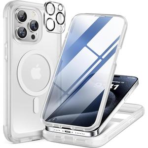 Miracase Magnetic for iPhone 12 Pro Max Case [Compatible with MagSafe] Full-Body Phone case with Built-in Glass Screen Protector& Camera Protector, Military Drop Proof 12 Pro Max Cover, Matte Clear