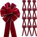 CT Craft Christmas Handmade Tree Topper Bow 10" X 26" X 12 PCS Burgundy/Red Wine Velvet Ribbon Gold Wired Edge for Tree Topper Wreath Indoor Outdoor Holiday Decoration