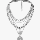 MJartoria Layered Necklaces for Women Trendy Retro Coin Pendant Necklace Dainty Chunky Chain Choker Necklaces for Jewelry Birthday Gifts