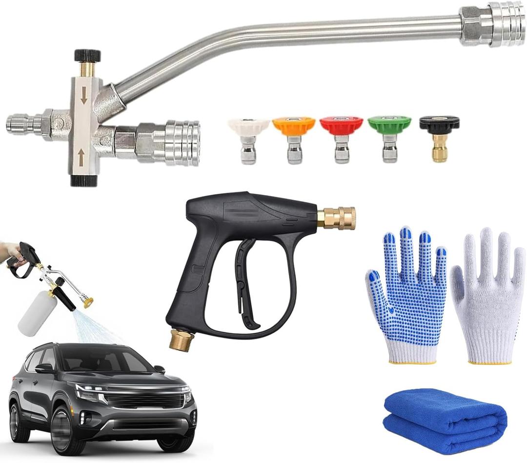 2-in-1 High-Pressure Car Washer Nozzle Accessories, Dual Tip Car Pressure Washer Foam Dual Connector, 1/4" Quick Connect, 5 Nozzles Tips, for Car Wash, Patio & Outdoor Cleaning (B)