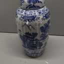 Galt International 16" Blue and White Urn Style Ceramic Porcelain Ginger Jar Classic Temple Landscape Design Home Decor