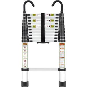 Telescopic Ladder, 10.5FT RIKADE Aluminum Telescoping Ladder with Non-Slip Feet and Stable Hook, Portable Extension Ladder for Household and Outdoor Working, 330lb Capacity