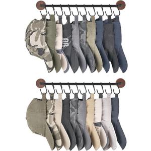 Mkono Hat Rack for Wall Hat Organizer for Baseball Caps Hanger with 20 Hooks Modern Metal Hat Holder Wall-Mounted Ball Caps Display for Closet Door Bedroom Entry room Laundry, Set of 2