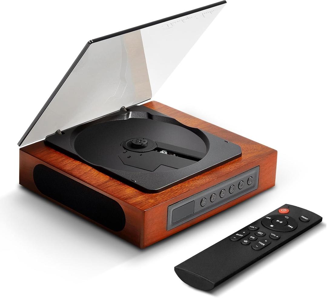 DVP-560 Portable CD Player with Bluetooth, Built-in Dual Speakers, Retro Wooden Design, Rechargeable Battery, SPDIF Output, Compact CD Player for Home Decor, Ideal Gift