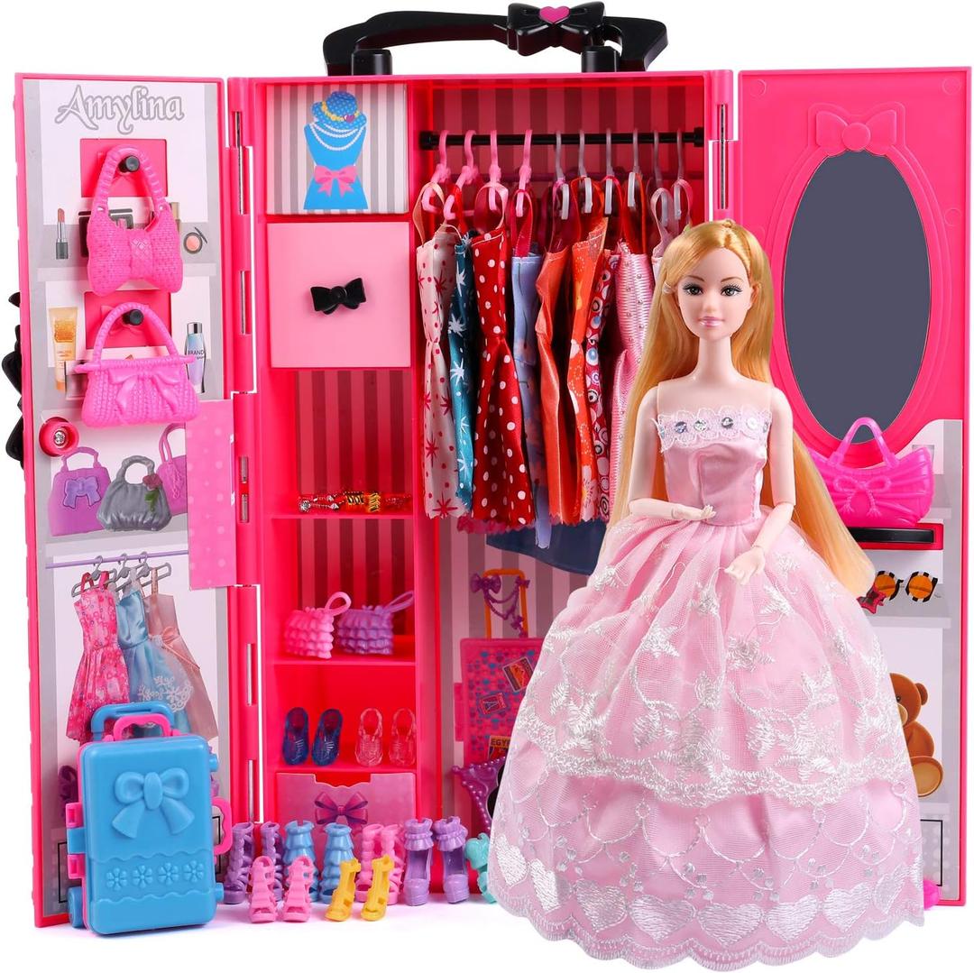 UCanaan Girl Doll and Closet Set with Doll Clothes and Accessories Items Including Fashion Dolls, Dressand Many Other Accessories (Refer Picture Shows)Best Gitfs for Girls Christmas Birthday (Rose)