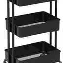 Simple Houseware 3-Tier Heavy Duty Metal Utility Rolling Cart, Black