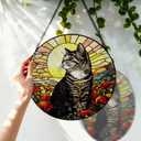 Stained Glass Window Hanging, 8 Inch Tabby Cat Suncatcher, Sun Catchers Indoor Window Ornaments, Suncatchers for Windows Hanging, Spring Home Garden Decor Panel Cat Lovers Gifts for Mom Grandma Wife