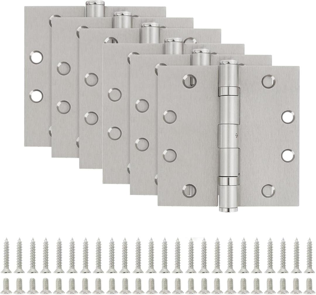 Door Hinges Hardware Hinge 4.5 Inch Square Interior Hinges for Doors Ball Bearing Door Hinge 4-1/2 x 4-1/2 Full Mortise Pack o6 Silver Exterior Door Hinges Bifold Residential Office Hinges 4 "x 4 " (Satin Nickel)