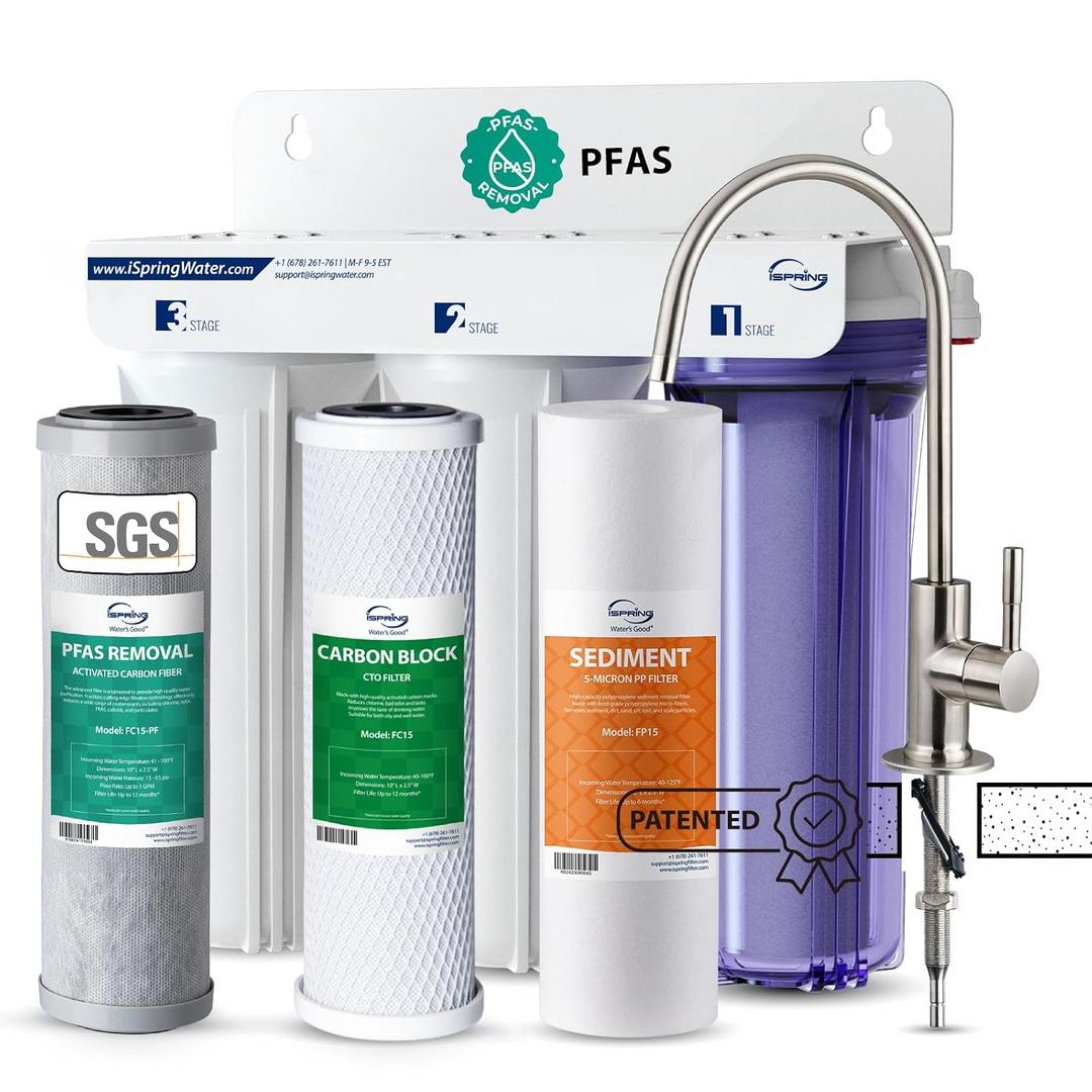 iSpring US31-PF 3-Stage Under Sink Water Filter System with Faucet, 1 Year