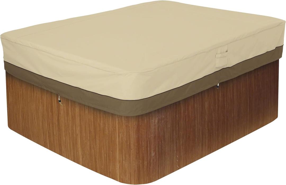 Classic Accessories Veranda Water-Resistant 82 Inch Rectangular Hot Tub Cover, Patio Furniture Covers (7' x 5'11" (Rectangular), Pebble/Bark/Earth)