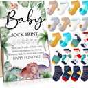 Hoteam 21 Pcs Baby Shower Games Include Baby Sock Hunt Sign and 20 Pair Small Cotton Socks Wooden Table Sign with Holder for Gender Reveal Party Favors(Delicate Style)