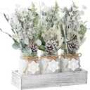 Winter Centerpieces for Tables, Table Decor with Mason Jar, Flowers Picks, Farmhouse Wood Tray, Snowflake Sign, 22 Pcs Christmas Winter White Wonderland Table Decorations Centerpieces for Home