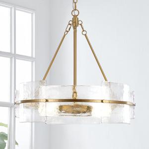 Modern Dining Room Chandelier, 22 inch Gold Textured Glass Drum Chandelier Luxury Crystal Hanging Lighting for Living Room Foyer Kitchen Island Bedroom