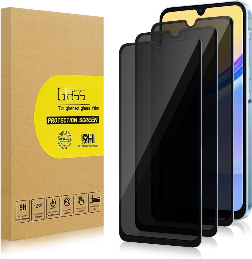3 Pack Privacy Screen Protector for Samsung Galaxy A15 5G[Anti-Spy Tempered Glass], Ultra HD, Anti-Scratch, Bubble-Free, Easy Install 9H Protective Glass for Galaxy A15 5G