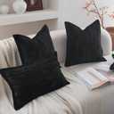 Neelvin Set of 2 Velvet Decorative Throw Pillow Covers 18x18 Inch Black Modern Luxury Cushion Covers Textured Pillow Cases for Living Room Home Decor Couch Sofa