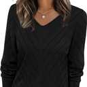 WIHOLL Sweaters for Women V Neck Casual Knit Long Sleeve Tops Lightweight Pullover Clothes Fall Fashion Outfits 2026 (X-Large, Black)