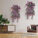 2 x Geegoods Artificial Flowers for Outdoors Decoration, 2Pcs Faux Hanging Mums UV Resistant Realistic Silk Flowers for Outside Patio Porch Garden Yard Balcony Fall Decor (Double Purple)