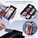 FRENESSA Makeup Case Organizer Makeup Box Cosmetic Train Case Portable Make Up Artist Travel Case Storage Box 4 Trays with Dividers Lockable Hard Train Case Nail Tech Supply Storage Shiny Purple