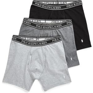 POLO RALPH LAUREN Underwear Boxer Brief, 3-Pack, Stretch Classic Fit, Moisture Wicking Pouch, Regular, Trunk & Long Leg (Andover/Charcoal/Polo Black)