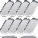 AKOLAFE 10PCS Stainless Steel Serving Tray Set Silver Platters for Serving Food Extra Small Metal Trays Decorative 7" Long Plate Oval Storage Tray Thickened Serving Dishes for Party Buffet Sushi Snack