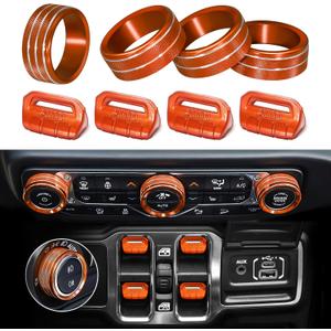 8Pcs Button Knob Cover for Jeep Wrangler JL JLU 2018-2025 2026 & Gladiator JT 2020-2025 2026 Accessories, JL Window Switch Button Cover Volume Radio Air Conditioner Headlight Switch Knob Cover(Bronze)