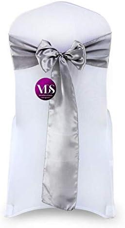 VDS Satin Chair Sashes Chair Cover Back Tie Sateen Bows Ribbon for Wedding Birthday Graduation Engagement Ceremony Event Party Banquet Venue Hotel All Dining Chair Decoration (10PC) (Silver Grey)