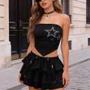 Women 2 Piece Skirt Sets Y2K High Waist Stretchy Star Sleeveless Tube Top Gothic Skirt Concert Outfit Rave Club Wear (Black)