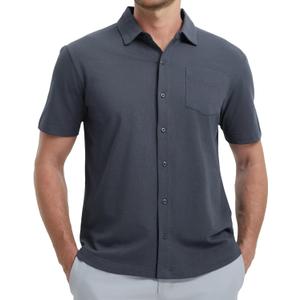 VEBOON Men's Short Sleeve Button Down Shirts Cotton Lightweight Stretch Moisture Wicking Dress Shirt with Pocket (L)