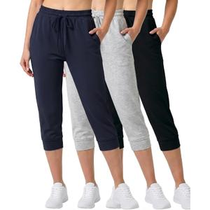 3 Pack Women's Capri Joggers Sweatpants Athletic Yoga Lounge Gym Pocketsl Size M (M)