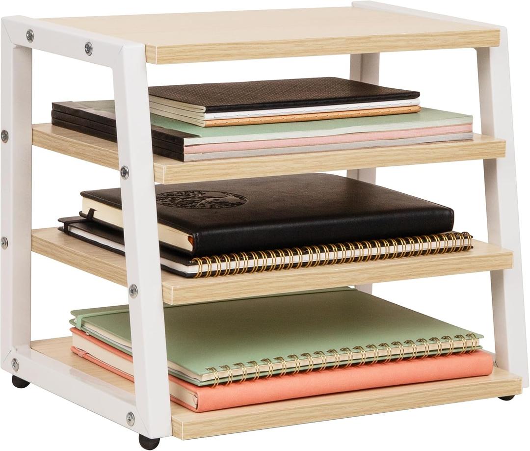 Mind Reader 4-Tier Desk Organizer, File Storage, Documents, Office, Metal, MDF, 14.5" L x 10.5" W x 12" H, White