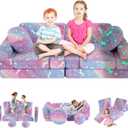 whiffee 13 PCS Kids Play Couch, Modular Glowing Kids Toddler Couches, Kid Play Couch Sofa for Playroom and Bedroom (Rainbow)