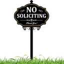 No Soliciting Sign for House - 14x9 Inch Aluminum No Solicitors Sign with 50" Stake - Weatherproof Yard Sign for Home, Front Door, Lawn, Business Black