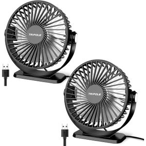 TriPole Desk Fan USB Powered 2 Pack Black Small Portable Fan, 3 Speeds Strong Airflow Mini Fan 360Rotation Personal Fan 5.1 Inch Table Fan for Home Office Bedroom Desktop Travel, 4.9ft Cable